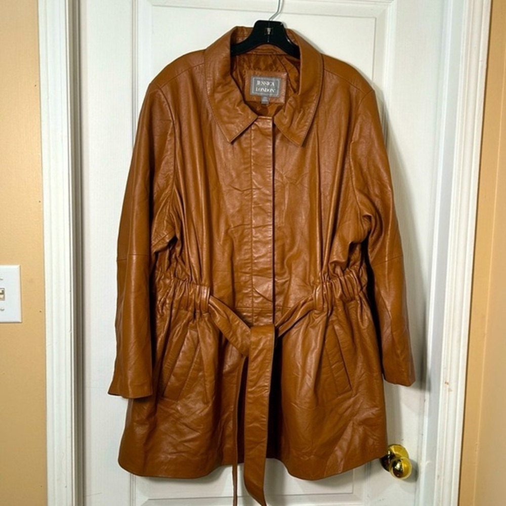 JESSICA OUTERWEAR LONDON WOMEN LEATHER LONG JACKET BUTTONS DOWN SIZE 24 w